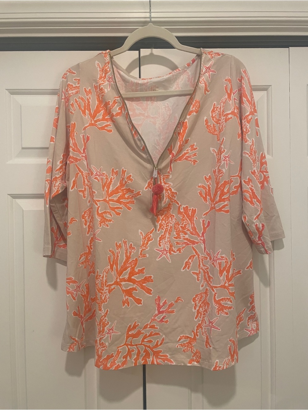 Kim Gravel Tunic Top with Coral Tassel Zipper in 1X.  New w/o tags